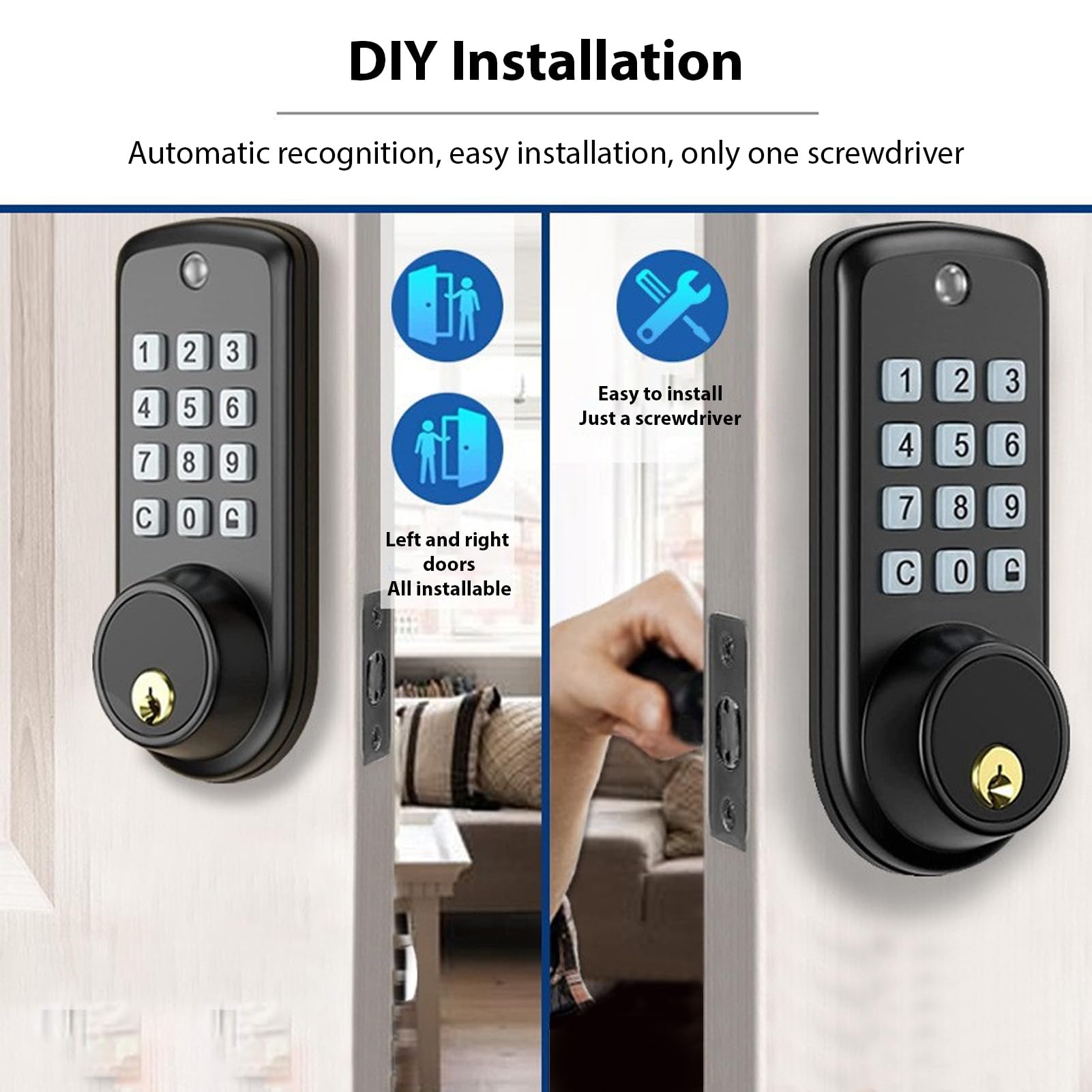 Pongnas Cerradura Inteligente, Entrada sin Llave, 35-55mm, for Puertas con | Teclado Electrónico de Aleación de Zinc, Acceso con Contraseña y Llave, para Puertas de Madera y Acero en Hogar u Oficina