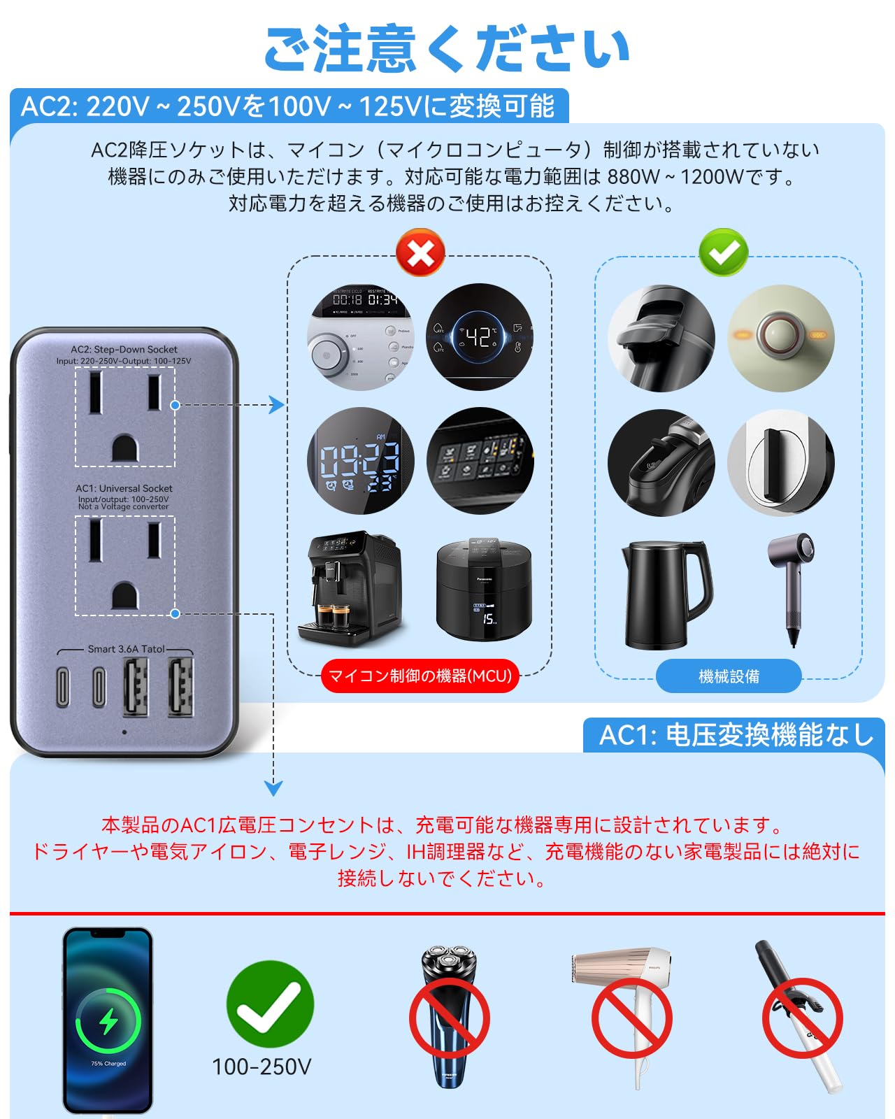 Amazon.co.jp: 海外旅行用変圧器 220Vから100V 変換｜変換プラグ 全