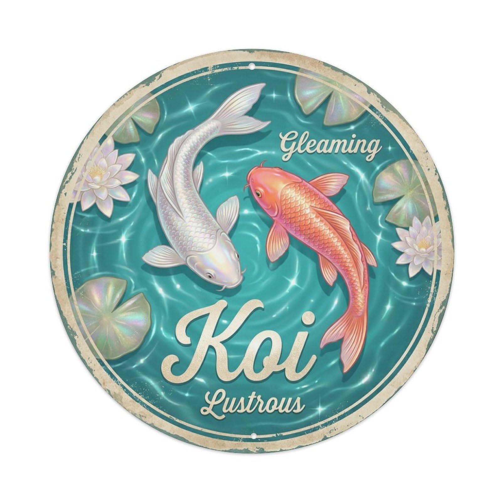 Metal Tin Sign Koi Fish Pearlescent Japanese Retro Decor