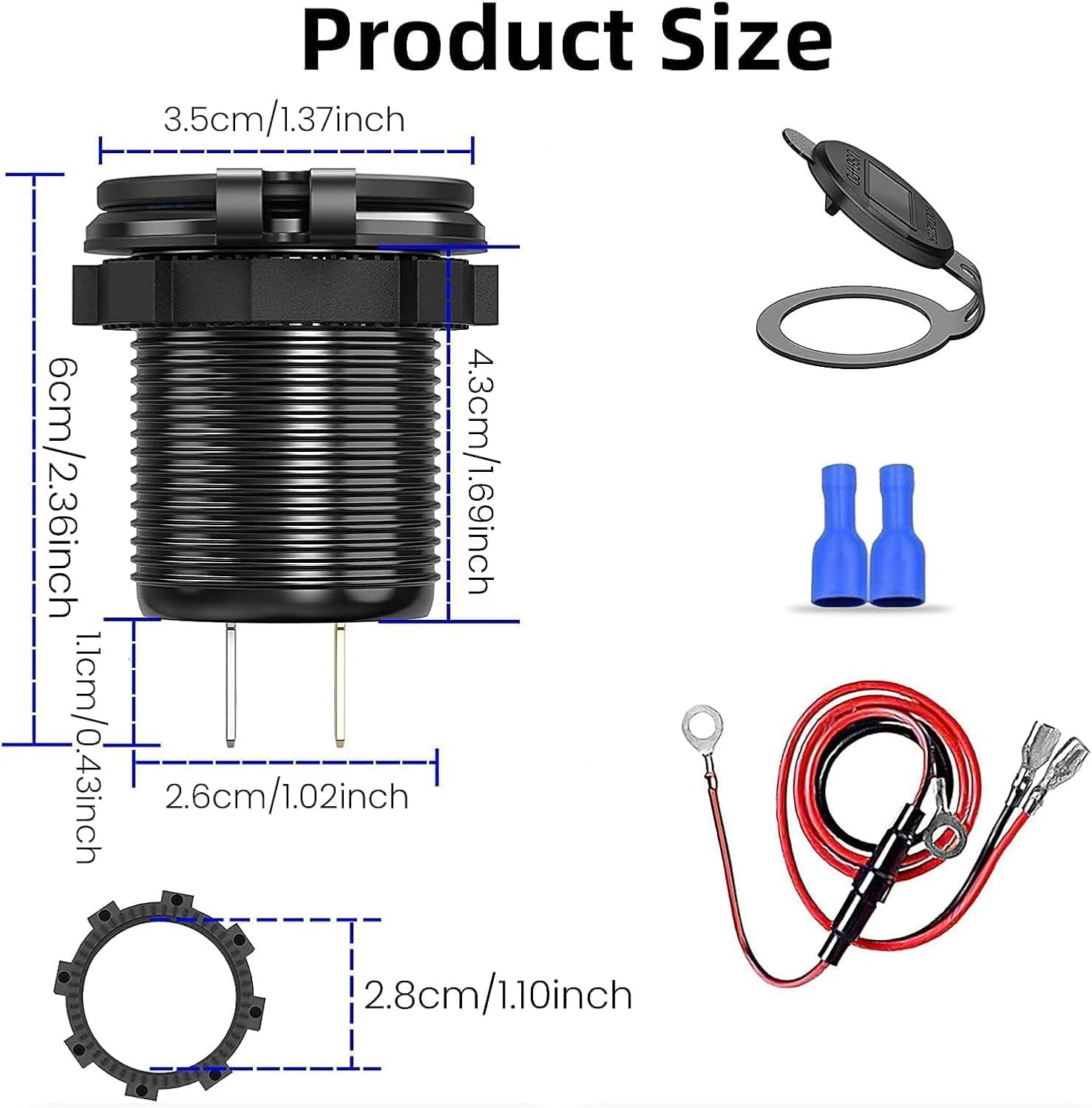 Enchufe USB de 12 V para coche, 3 puertos, aluminio marino, carga rápida, impermeable, salida USB C de 12 V para coche, carrito de golf, barco, autobús, camión, RV, motocicleta, etc. (2PD+1QC (paquete