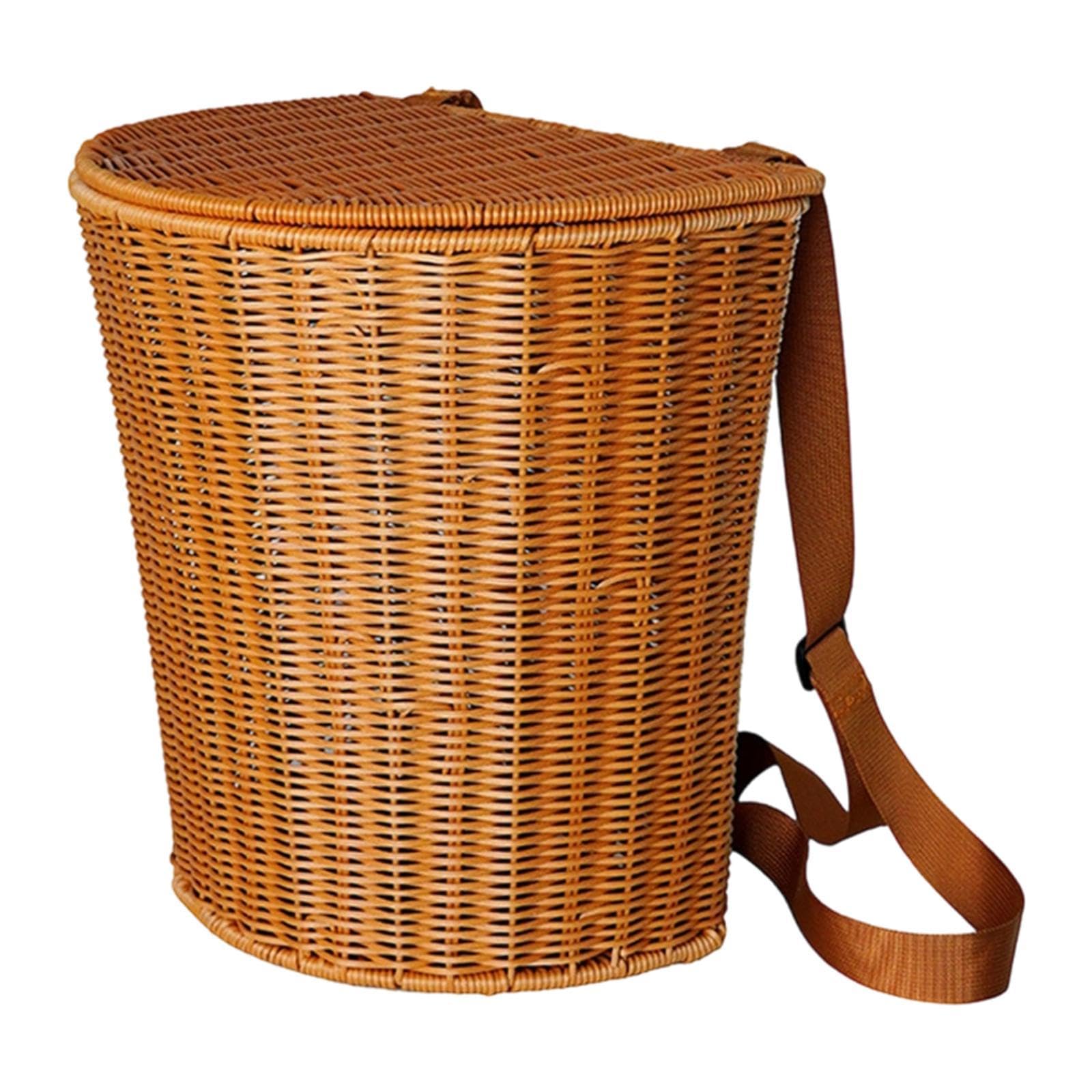 Cesta para Recoger Hojas de Té, Cesta de Flores, Mochila de Compras Tejida a Mano, Cesta de Picnic, Material PP Portátil, Adecuada para Acampar, con Tapa