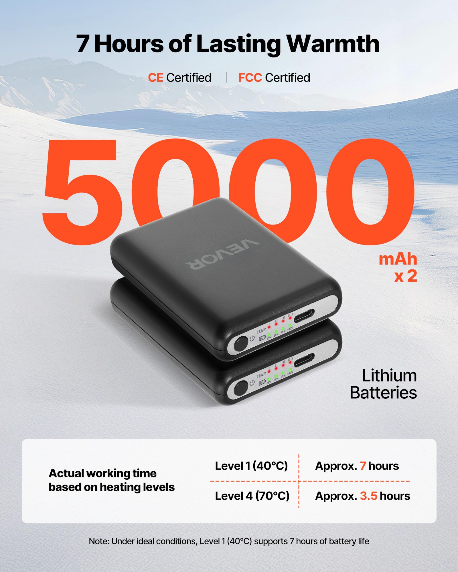 VEVOR Podgrzewane skarpetki, mały rozmiar, 5000 mAh, akumulatorowe, podgrzewane skarpety z 4 poziomami ogrzewania, elektryczne podgrzewane skarpety ze sterowaniem aplikacją dla mężczyzn i kobiet