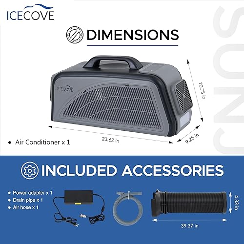 Miniatura 7 de IceCove Aire acondicionado portátil, unidad de CA de enfriamiento rápido de 2500 BTU, bajo consumo de energía de 250 W, 25.5 V CC, 2 velocidades de