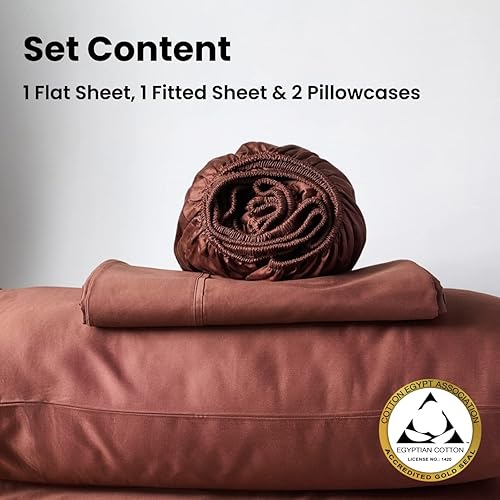 Miniatura 3 de Juego de sábanas 100% de algodón egipcio Giza certificado CEA, juego de 4 piezas, sello dorado acreditado, bolsillo profundo, fibra extralarga,