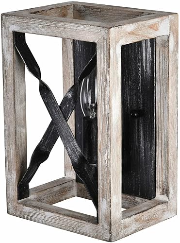 Miniatura 5 de Apliques de pared de linterna, lámparas de pared rectangulares industriales retro con placa de hierro y tablero de madera, lámpara de pared para