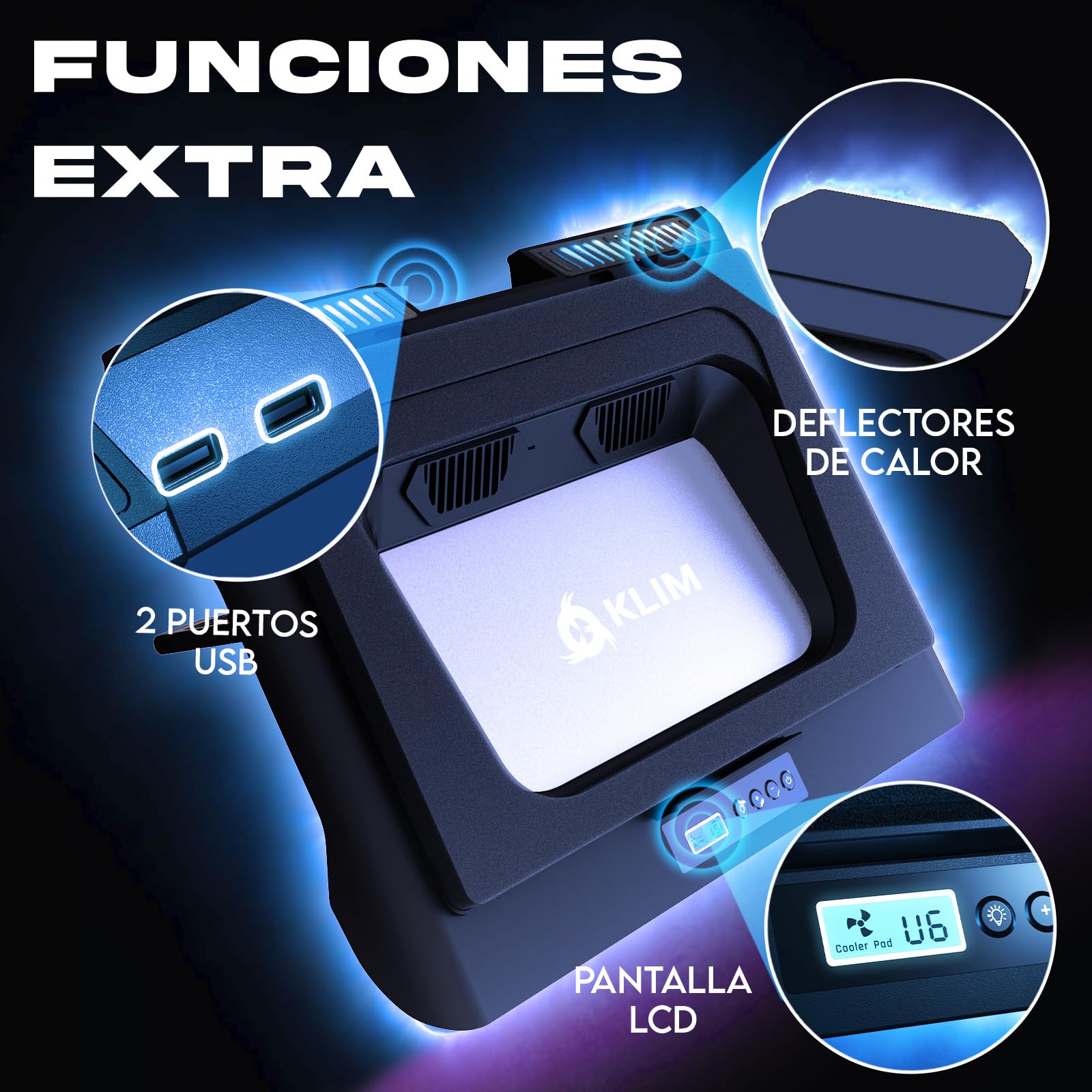 KLIM Mistral - Base Refrigeradora Portatil - Nuevo - Potente Ventilador a 4500 RPM - Protege tu portátil Gaming y Aumenta su Rendimiento - Compatible de 15 a 17 Pulgadas