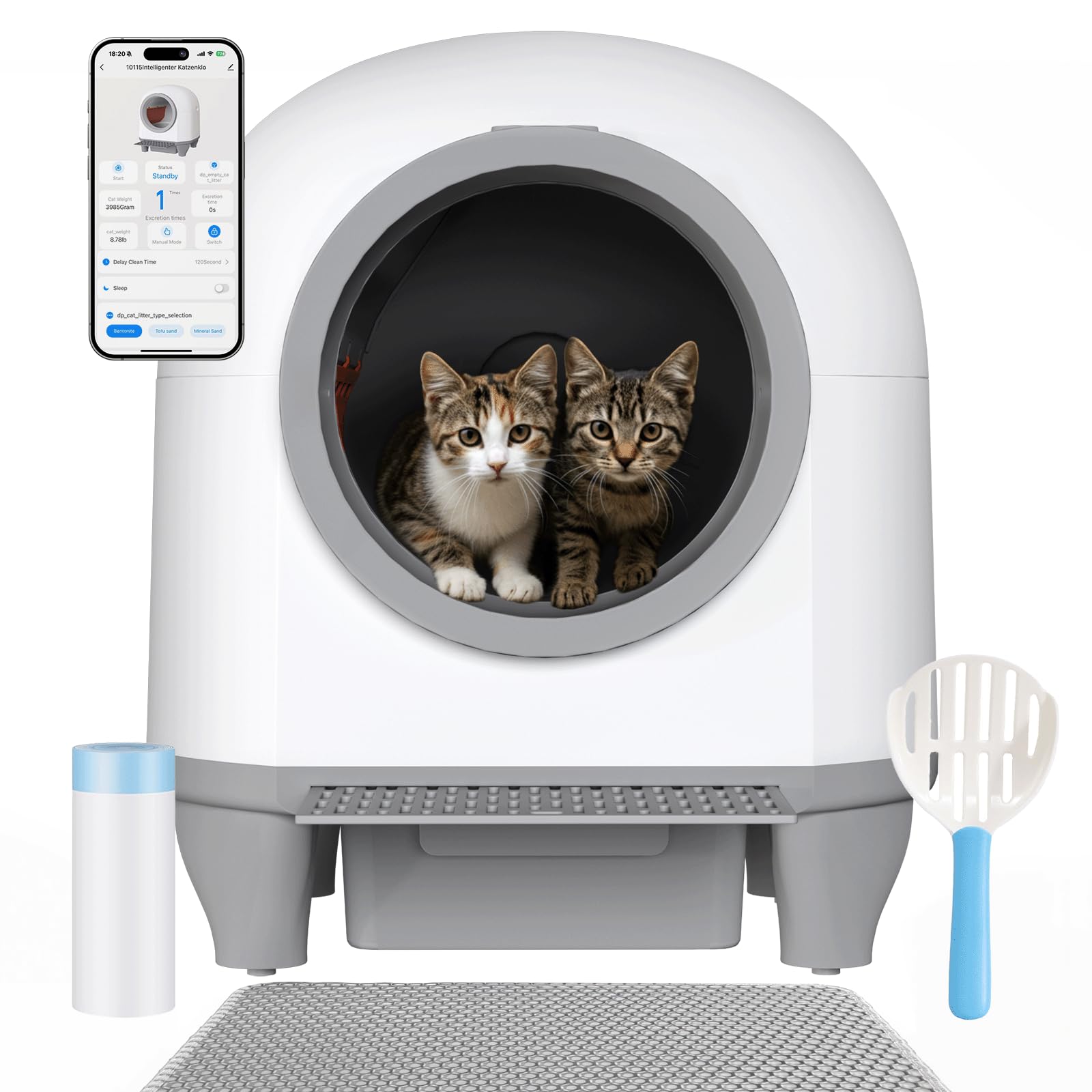 Devoko katzenklo selbstreinigend, 90L selbstreinigende katzentoilette mit niedrigem Einstieg/großem Raum/Geruchsentferner, APP-gesteuerte katzenklo mit Sicherheitssensor inklusive Katzenmatte.