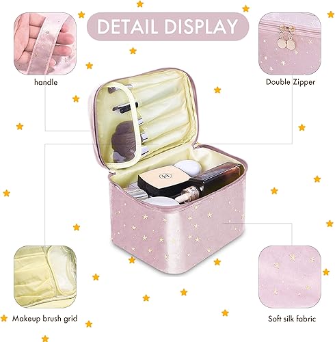 Miniatura 3 de Bolsa de maquillaje portátil de viaje para cosméticos con soporte para cepillos, bolsa organizadora de maquillaje, bolsa de aseo para mujeres y