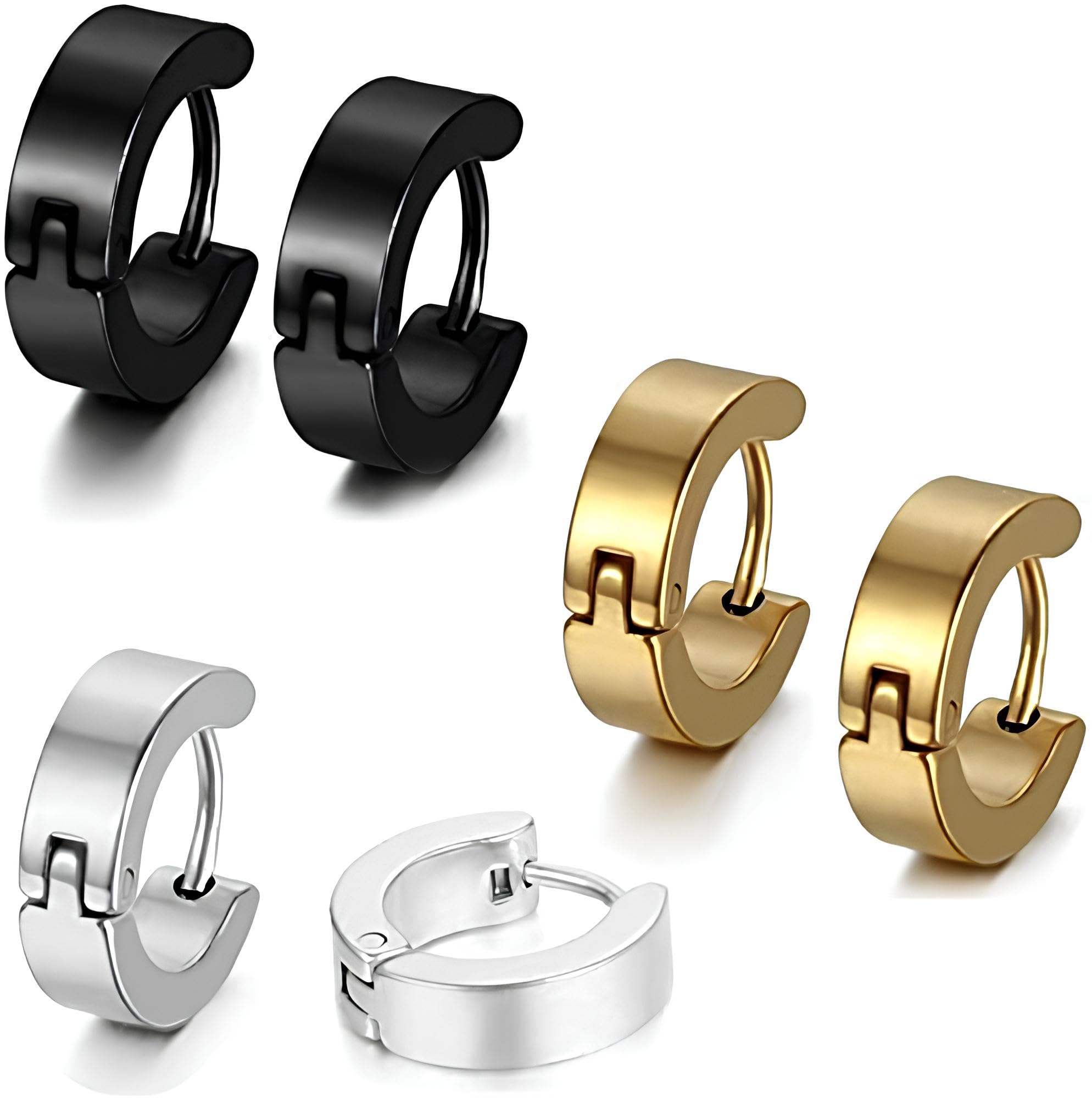 Valentine jewellery Stainless Steel Mens Earrings Combo Black Gold Silver Piercing Screw Bali Stud Hoops Earing Multicolor Earrings Combo for men boys Unisex-image-44