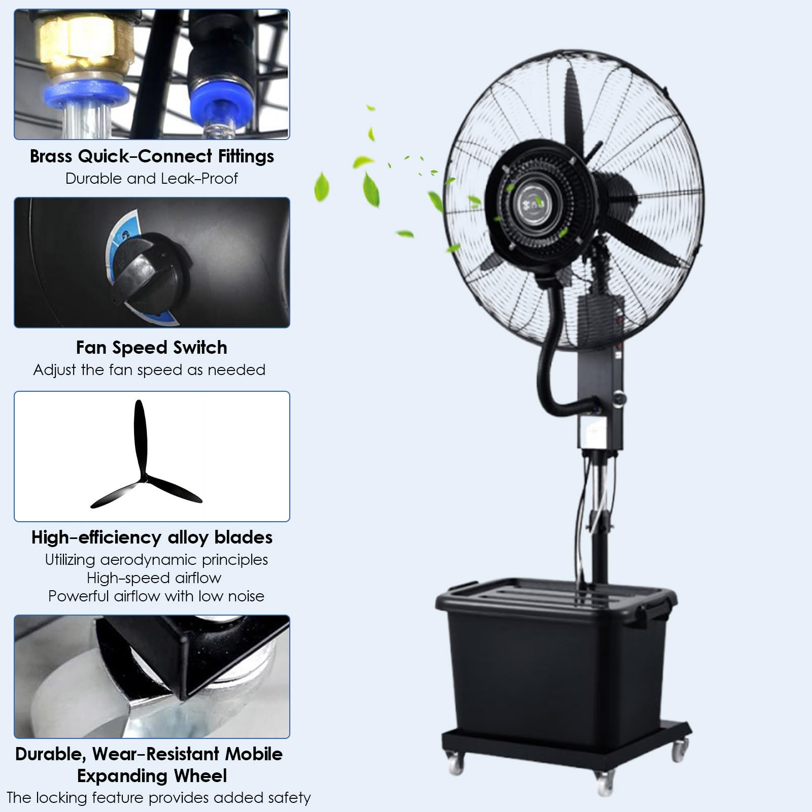 Ventilador de Pie para Exteriores, Ventilador Industrial Potente | Resistente al Polvo y Agua, Ventilador de Alta Velocidad para Garaje, Gimnasio, Taller, Terraza y Grandes Naves Industriales