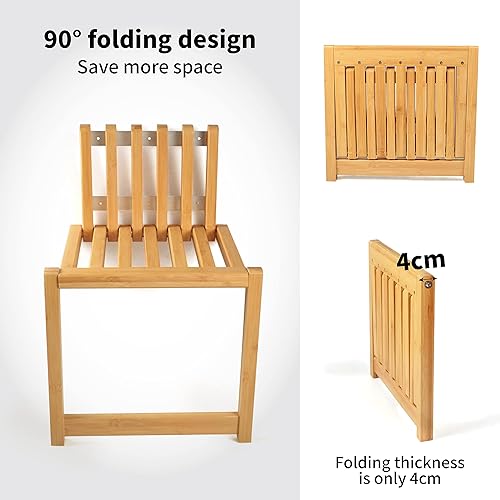 Miniatura 4 de DOORTIAN Silla plegable montada en la pared Silla de porche de bambú sólido Gabinete de zapatos Gabinete oculto Reposapiés plegable Baño Balcón
