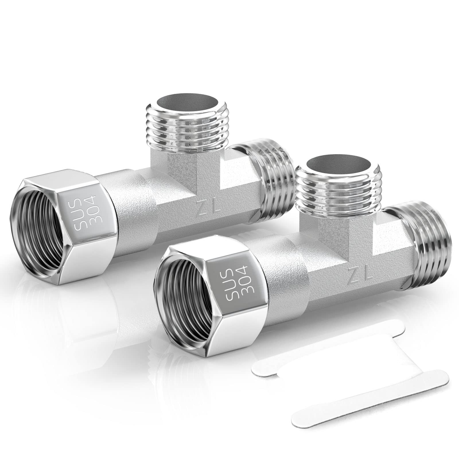 TAISHER2PCS 304 Stainless Steel 3 Way Right Flexible Movable Tee Connector, 1/2" Male for Sprayer, Angled Valve, Shower Arm