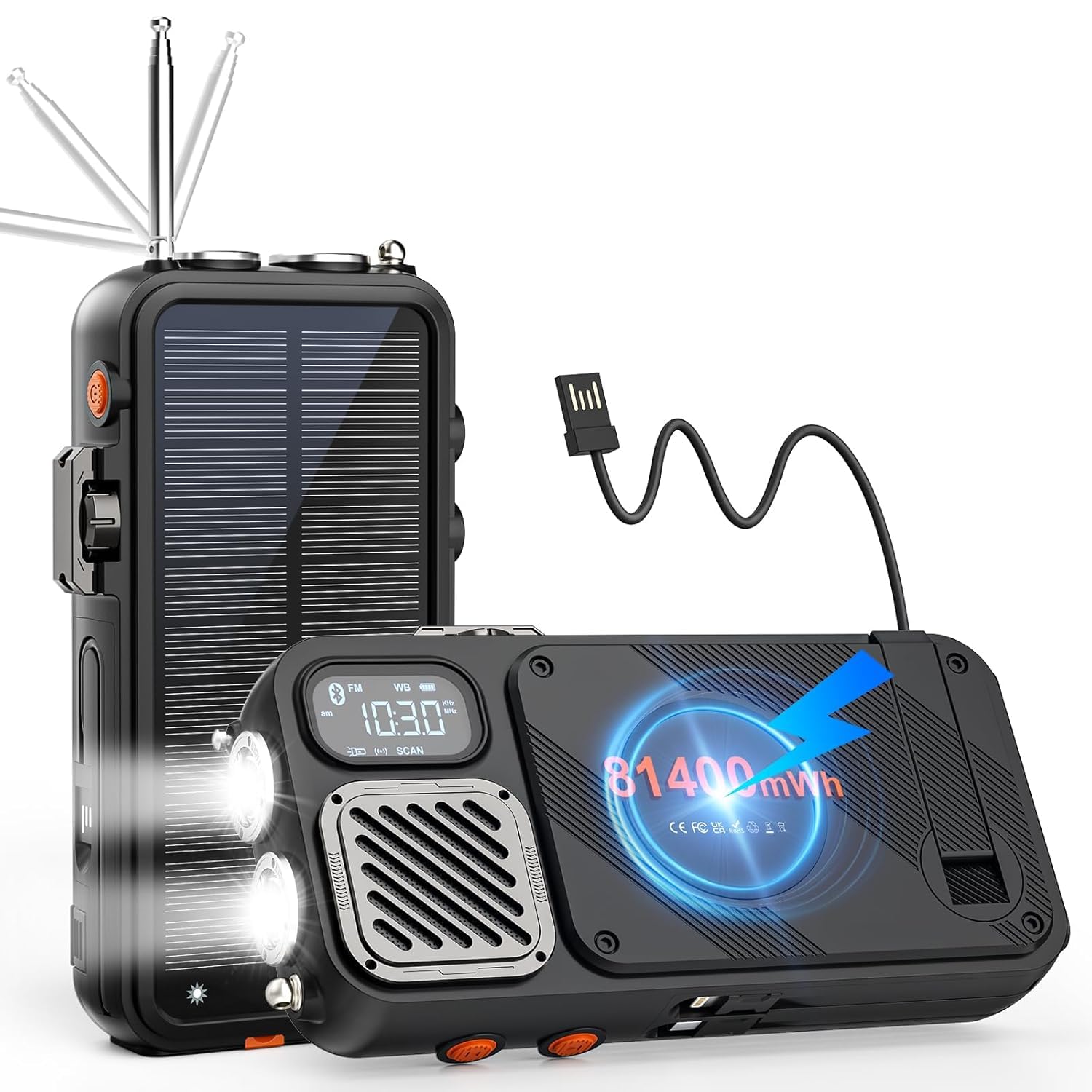 Calmora Emergency Radio & 22000mAh Solar Power Bank, FM NOAA Weather Radio, Portable Hand Crank Bluetooth Radio, 20W Fast Charge Wireless Phone Charger, SOS Flashlight for Emergency-image-19