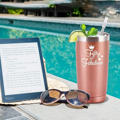 Miniatura 4 de Cpskup Regalos de 50 cumpleaños para mujeres, vaso de viaje aislado de acero inoxidable con tapas, divertidos regalos de cumpleaños de Navidad para