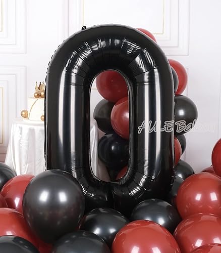Miniatura 2 de AULE Globos grandes de 40 pulgadas, color negro, número 0, globos grandes de helio del 0 al 9, decoraciones gigantes de fiesta de cumpleaños para