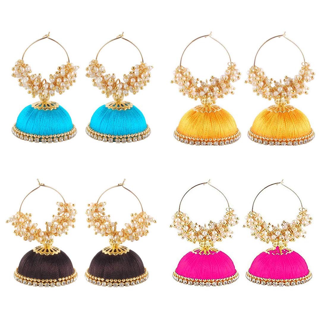 Tia Crafts Multicolour Handmade Silk Thread Non-Precious Base Metal Jhumki Earrings for Women - Combo of 4 (B07RPTN1ST) Amazon Price History, Amazon Price Tracker