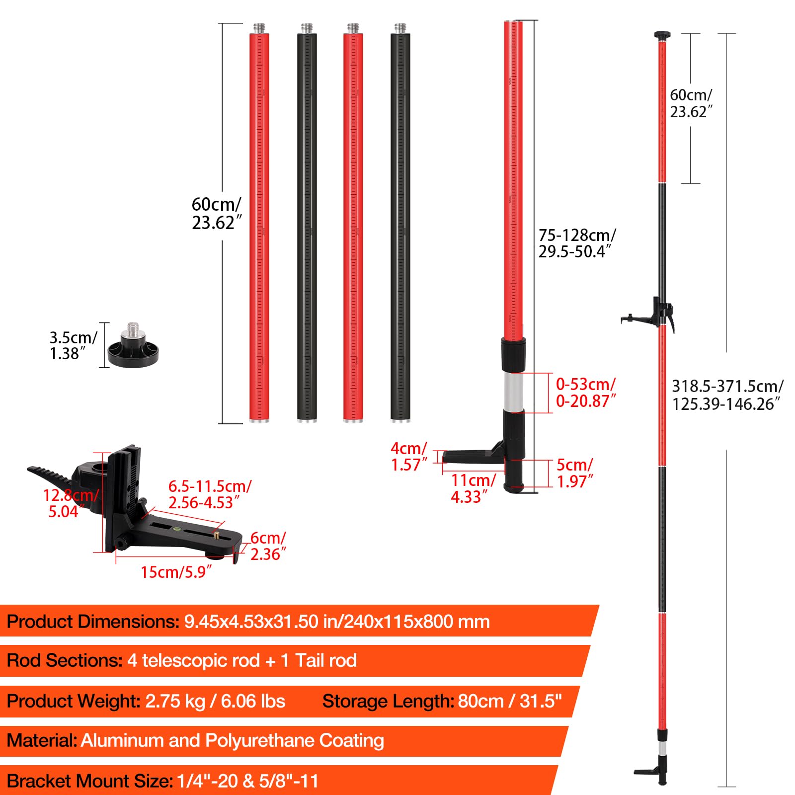 MOETER Laser Level Pole - 12.58ft Telescoping -2