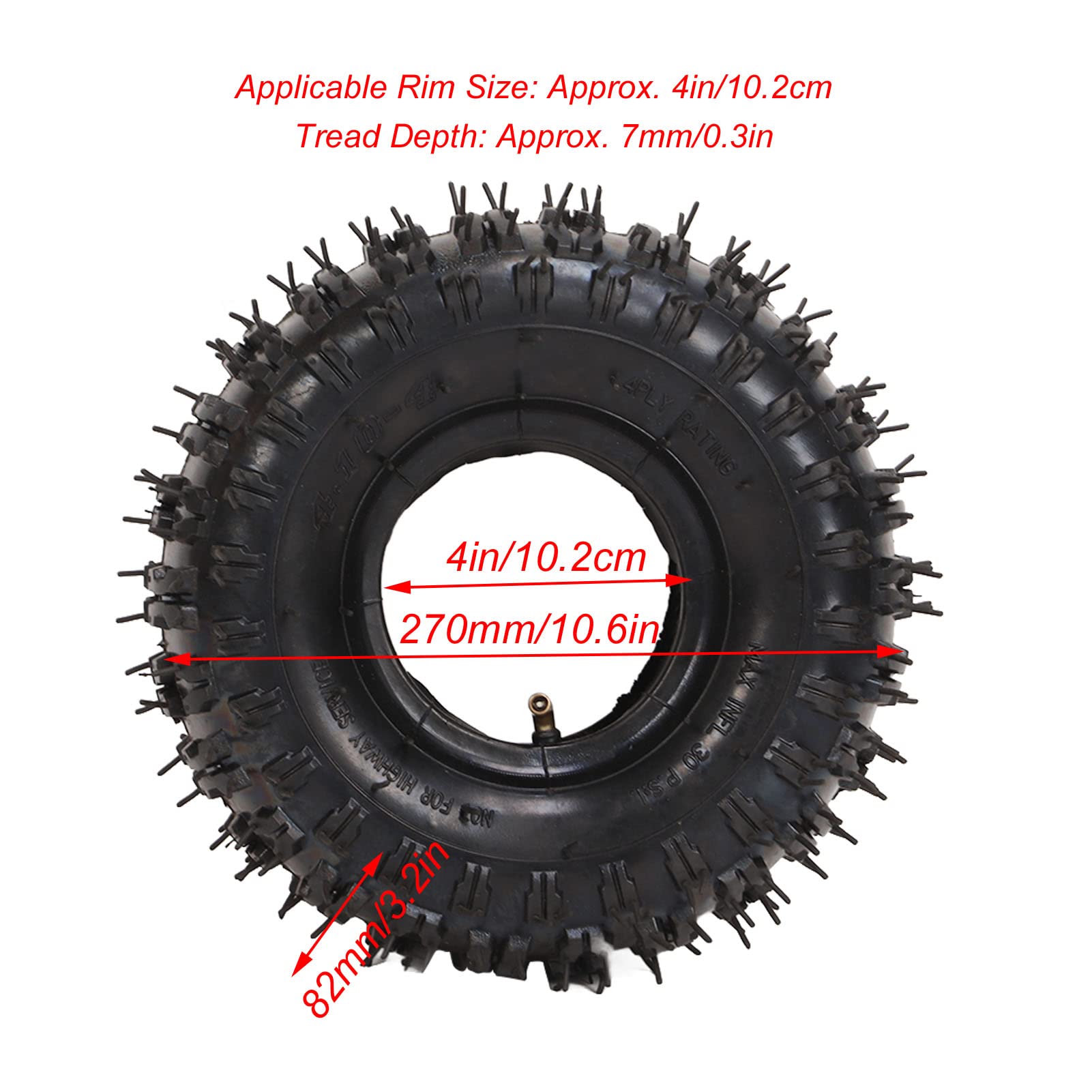 Akozon Juego de Neumáticos Y Cámaras, 4.10/3.50‑4 30 PSI 4 Capas Juego de Cámaras de Aire para Neumáticos para Llanta de 4 Pulgadas 2 Tiempos Mini Pocket ATV Quad Bike