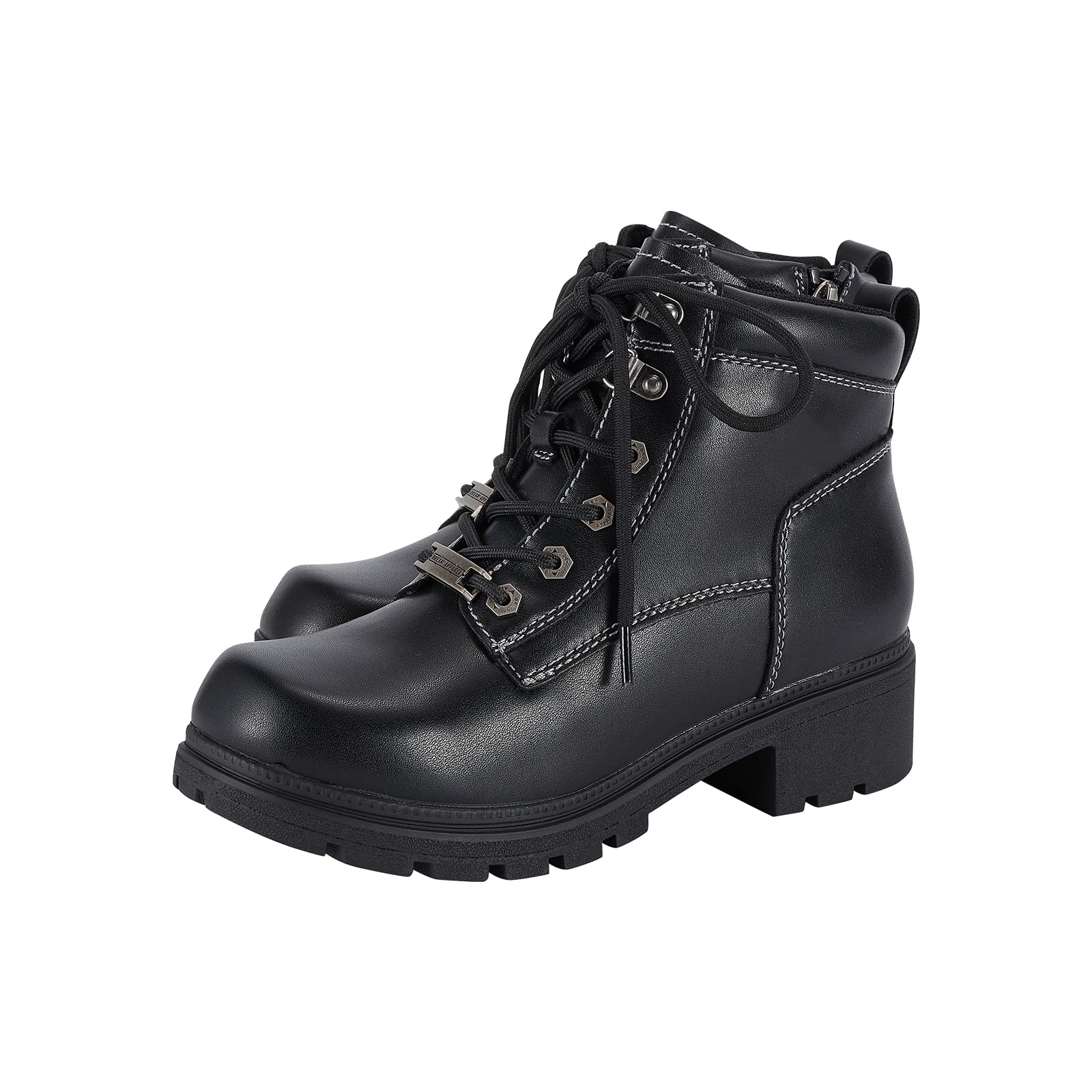Womens Motorcycle Boots PU Leather Waterproof With Side Zipper For Motorbike Riding Work Outdoor
