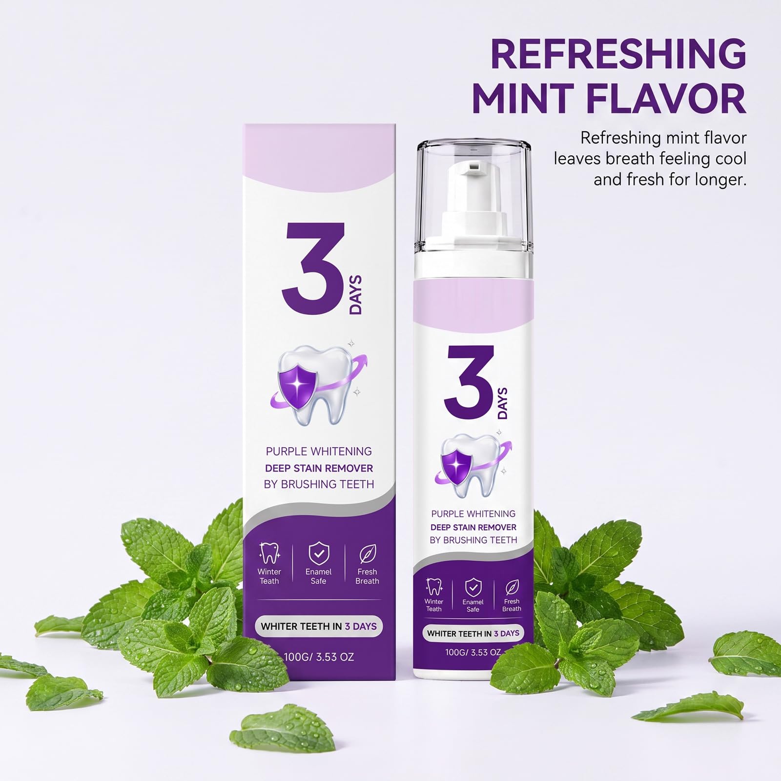 Purple Whitening - Dentifricio sbiancante, smalto rinforzante e alito fresco (4 pezzi) | Il dentifricio con colorazione viola dona un sorriso radioso, rimuove le macchie superficiali