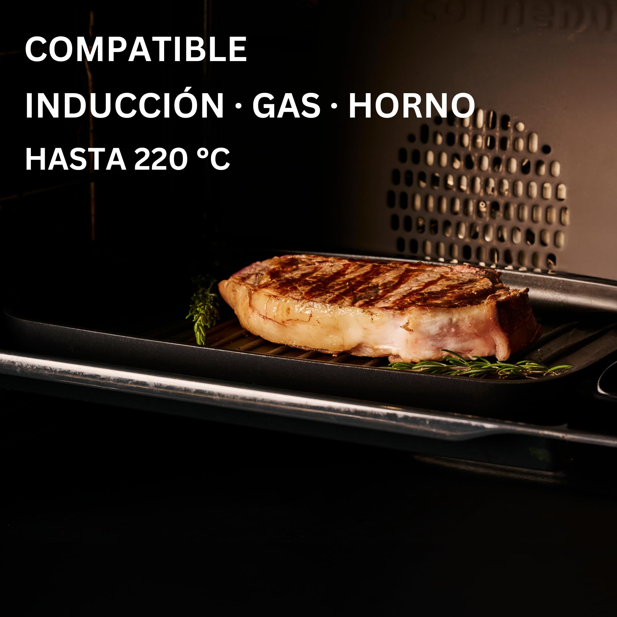 Stone&Stone Plancha Grill Inducción Rectangular 47 cm con Pinza, Plancha BBQ Antiadherente con Revestimiento Cerámico Alemán, Base de Acero Completo, Apta para Gas y Horno, Sin PFAS, PFOA ni PTFE