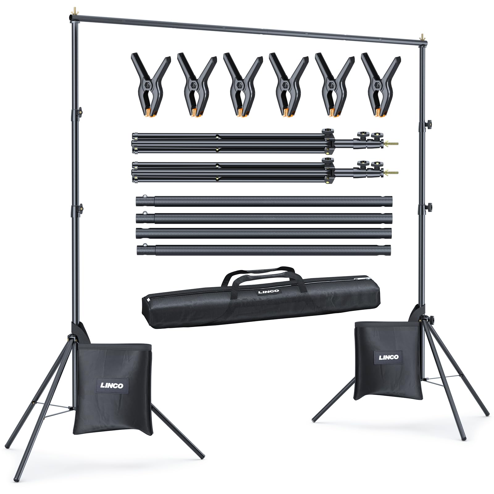 LINCO Backdrop Stand for Parties Kit 10x7 ft Adjustable Back Drop Photography Studio Photo Background Support System with Clamps, Sand Bag, Carrying Bag 4172