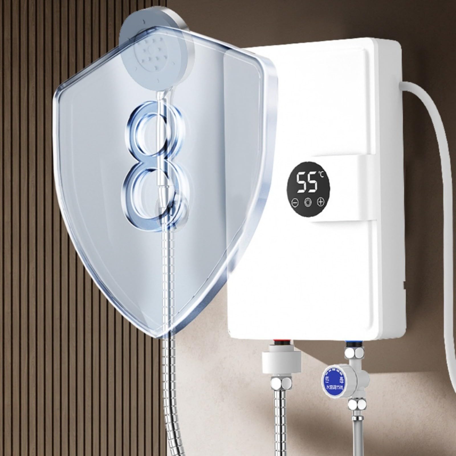 Mini scaldabagno elettrico, 5500 W, con serbatoio in acciaio inox e display LCD, per scaldabagno istantaneo per doccia, bagno, cucina e lavanderia