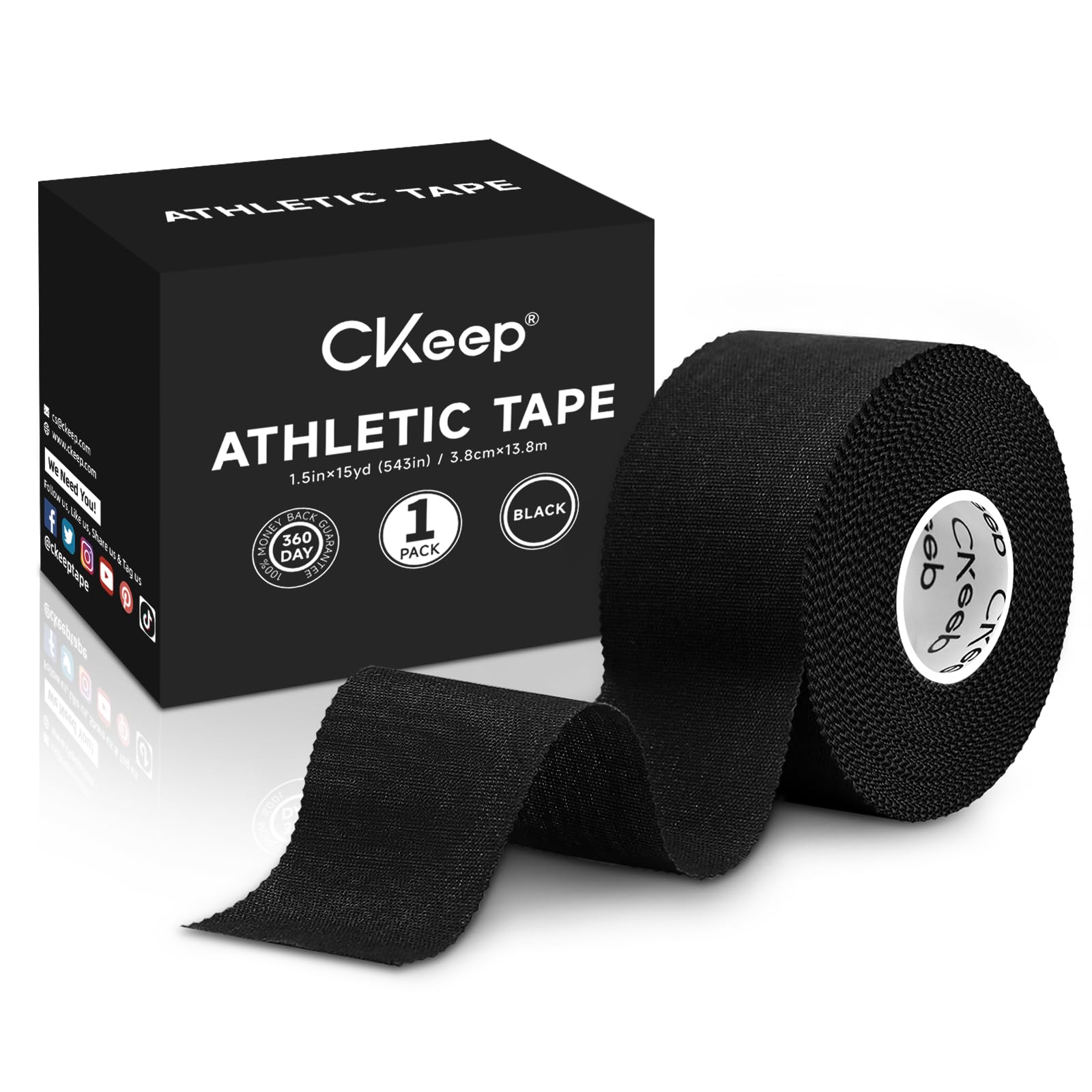 CKeep Athletic Tape Original Cotton Latex Free Sports Tape Strong Support Easy Tear No Glue Residue Wrist Ankle