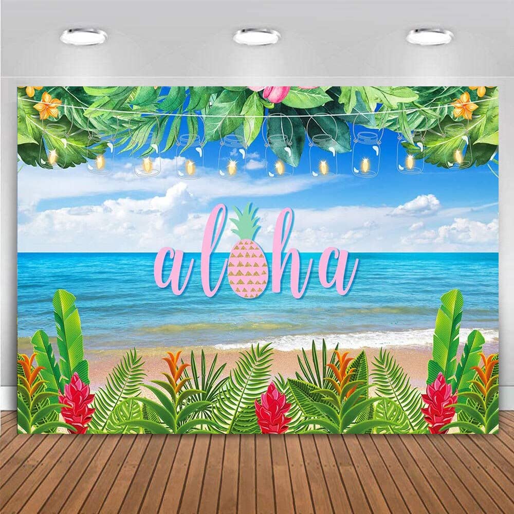 Sfondo estivo di compleanno hawaiano per hawaiano Luau decorazioni per feste hawaiane Aloha Beach Banner per Aloha Luau forniture per feste di compleanno Photo Booth Props Banner