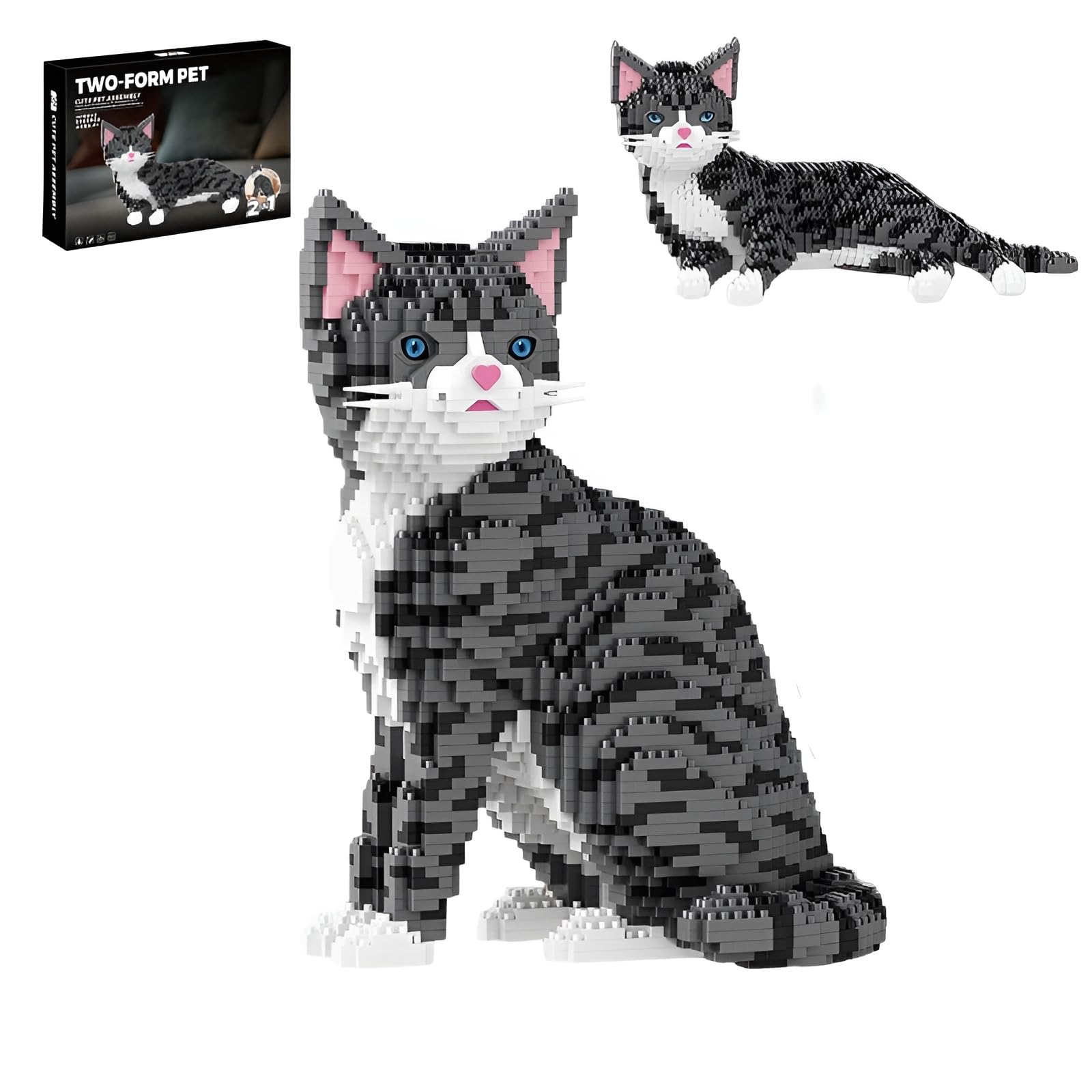 Tabby Cat Mini Building Blocks Set with 2 Forms, 2302pcs Animal Pet Models