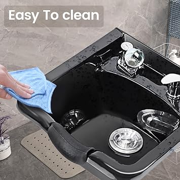 Shampoo Bowl for Salons, Black ABS Plastic Shampoo Sink for Home, Easy to Clean and Install Salon Shampoo Bowls for Hair Stylist