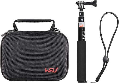 HSU Estuche de transporte pequeño y palo selfie impermeable para GoPro Hero 10/9/8/7/6/5/4, monopie de mano compatible con teléfonos celulares,