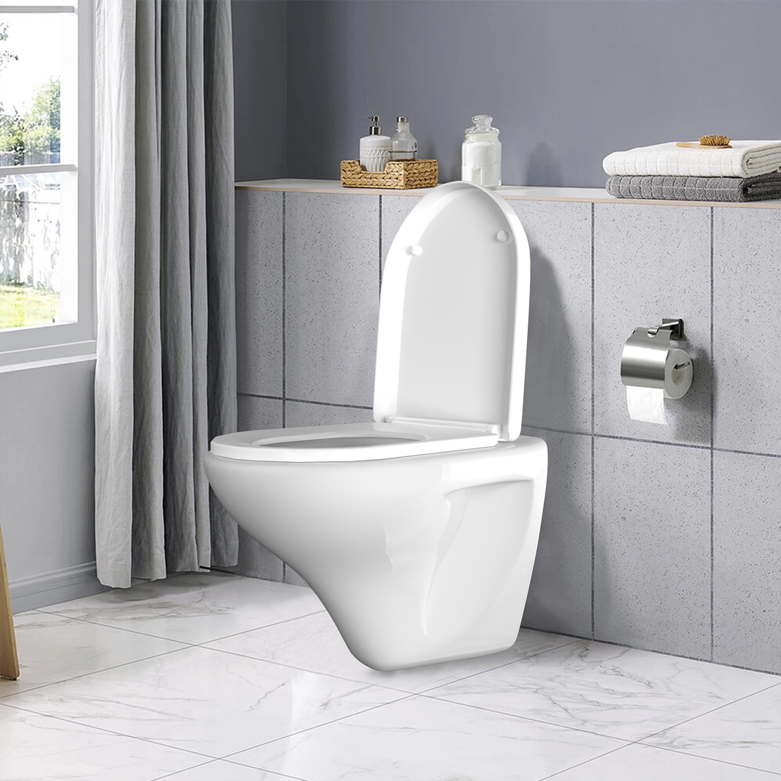 Soft Close Toilet Seat Quick Release Toilet Seat for Easy Cleaning, D Shaped Toilet Seats, Ergonomic Design with Quick Release Hinges, Universal Bathroom Bowl Seating with Easy Installation, 470X365mm