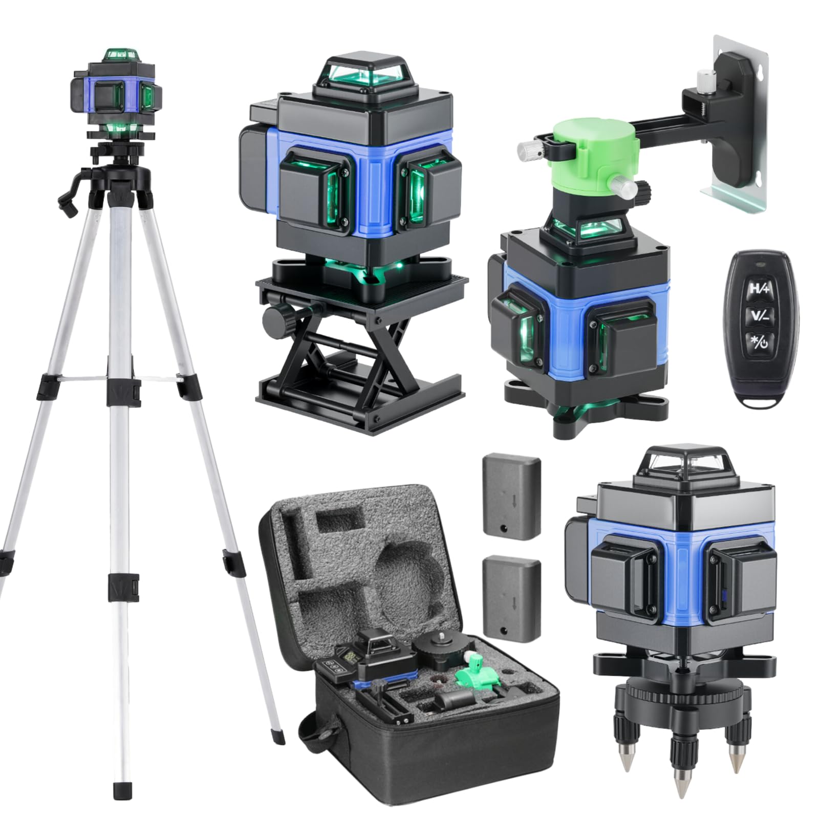 Multifunctional 4D 16 Lines Laser Level 3° Self-leveling Machine USB Rechargeable Lithium Battery Leveling Tool with 1.2M 3-Heights Adjustable Alloy Extension Bar Tripod Stand