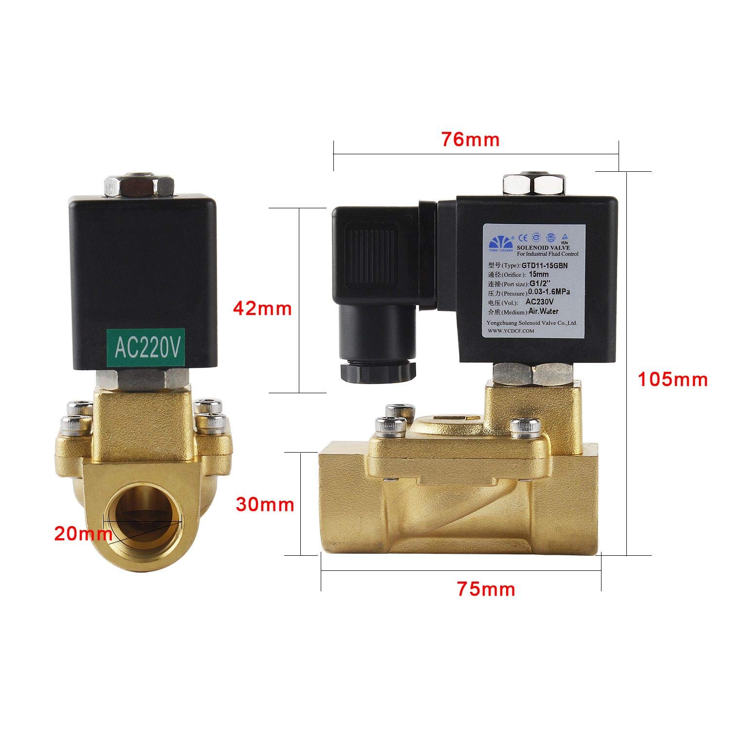 Forever Speed Electrovanne laiton Electrovanne Electrovanne 230v, servocommandée, eau gazole (G1 / 2 "0.3-16bar / Nc)