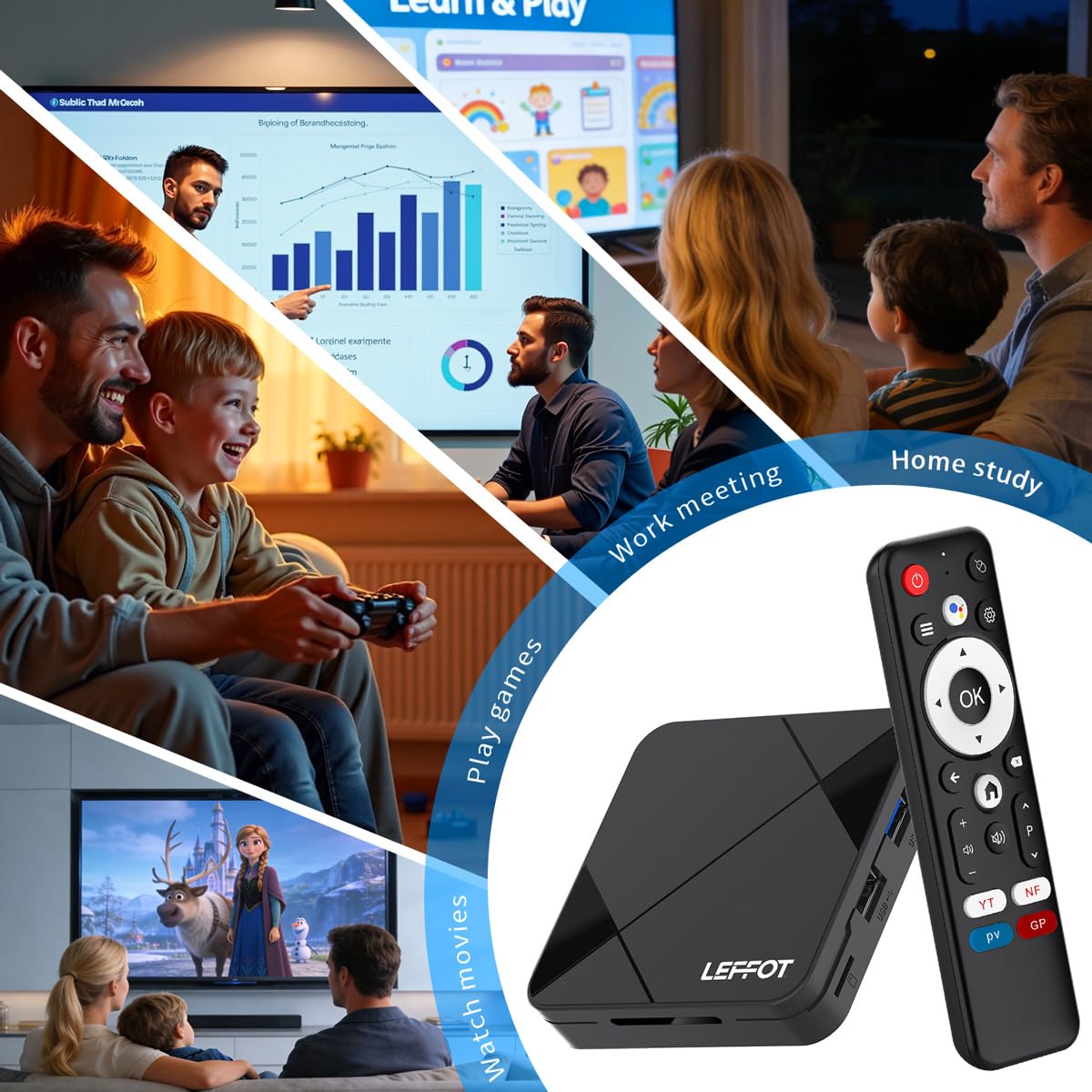 4K UHD Android 14.0 TV Streaming Box 2026, 2GB RAM + 16GB ROM | IP-TV Box Mit Sprachsteuerung, 2.4G/5G WiFi 6, BT 5.4, USB 3.0, 100M Ethernet, HDR10, RK3518 Quad-Core A53