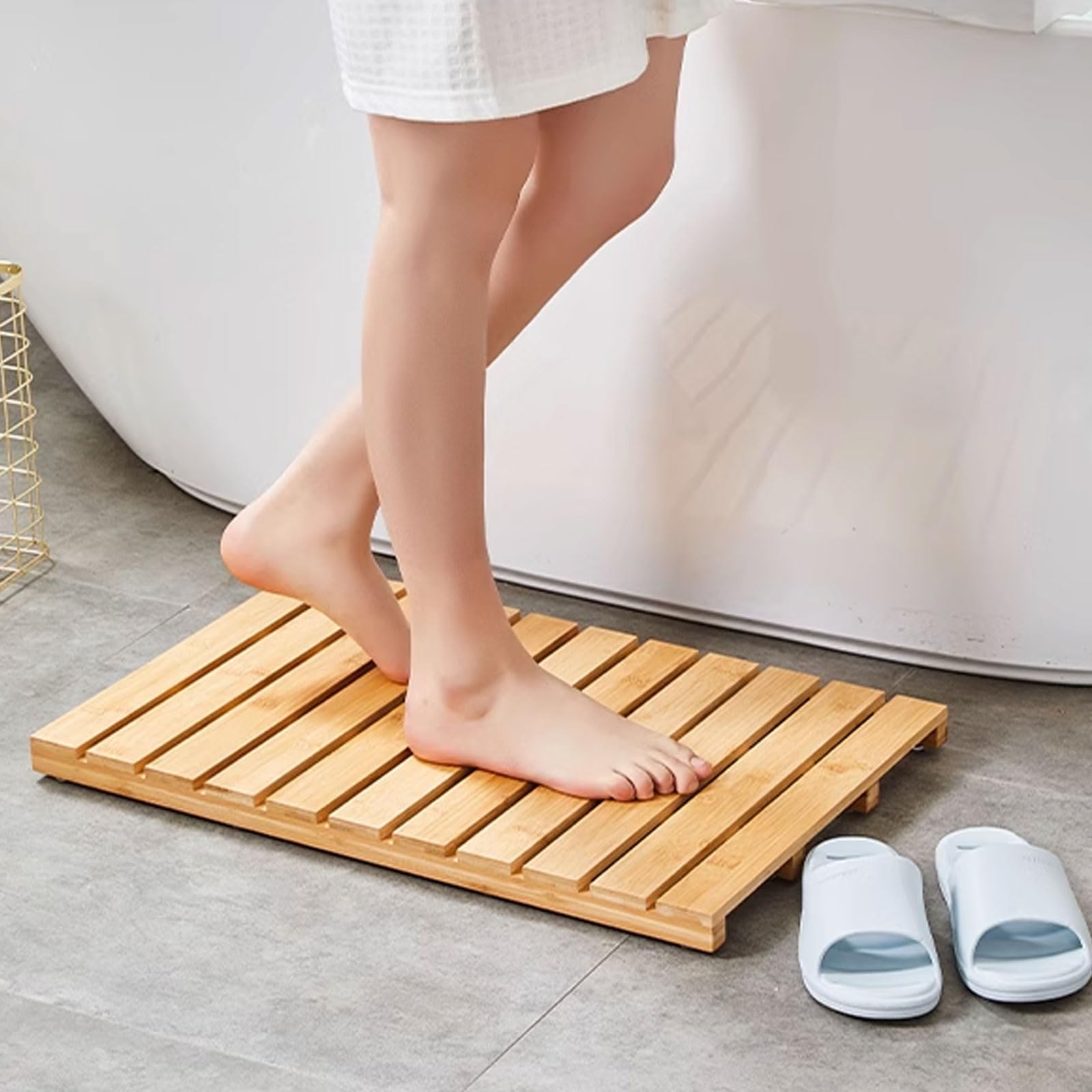 Tappetino da doccia in bambù, per interni ed esterni, tappetino da doccia per esterni, antiscivolo, vasche da bagno, spa, saune, ingressi, piscine, facile da pulire (colori primari)