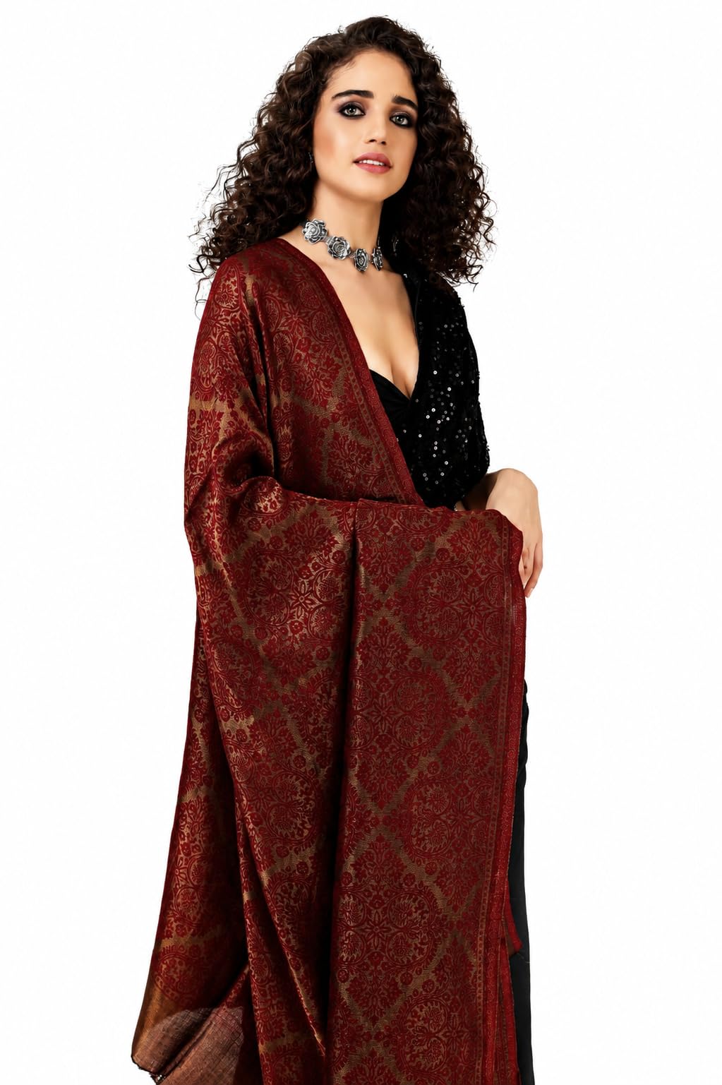 pashtush Womens Twilight Collection, Jacquard Shawl, With Metallic Thread Weave, Fine Wool-picture-46