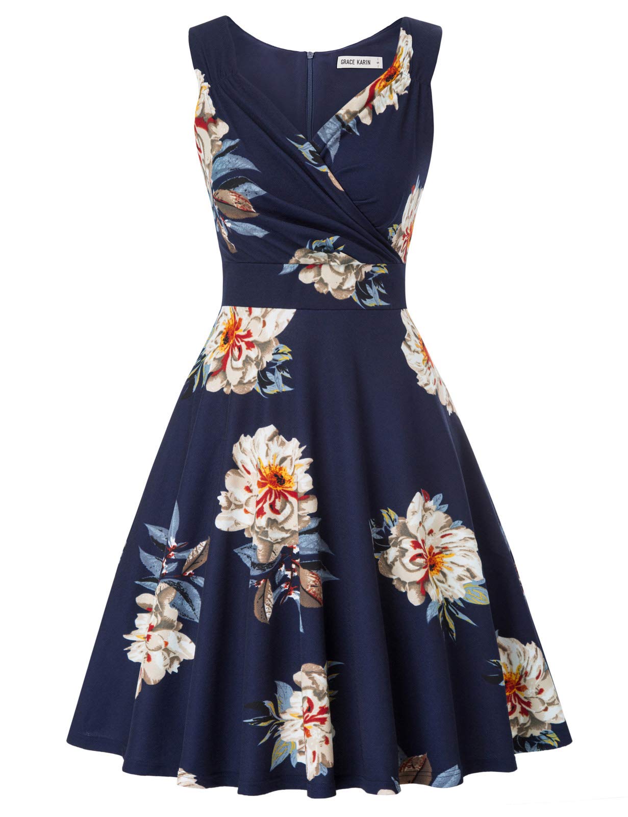 GRACE KARINSleeveless Solid Floral Summer Cocktail Dress A-Line Wrap Wedding Guest Dress