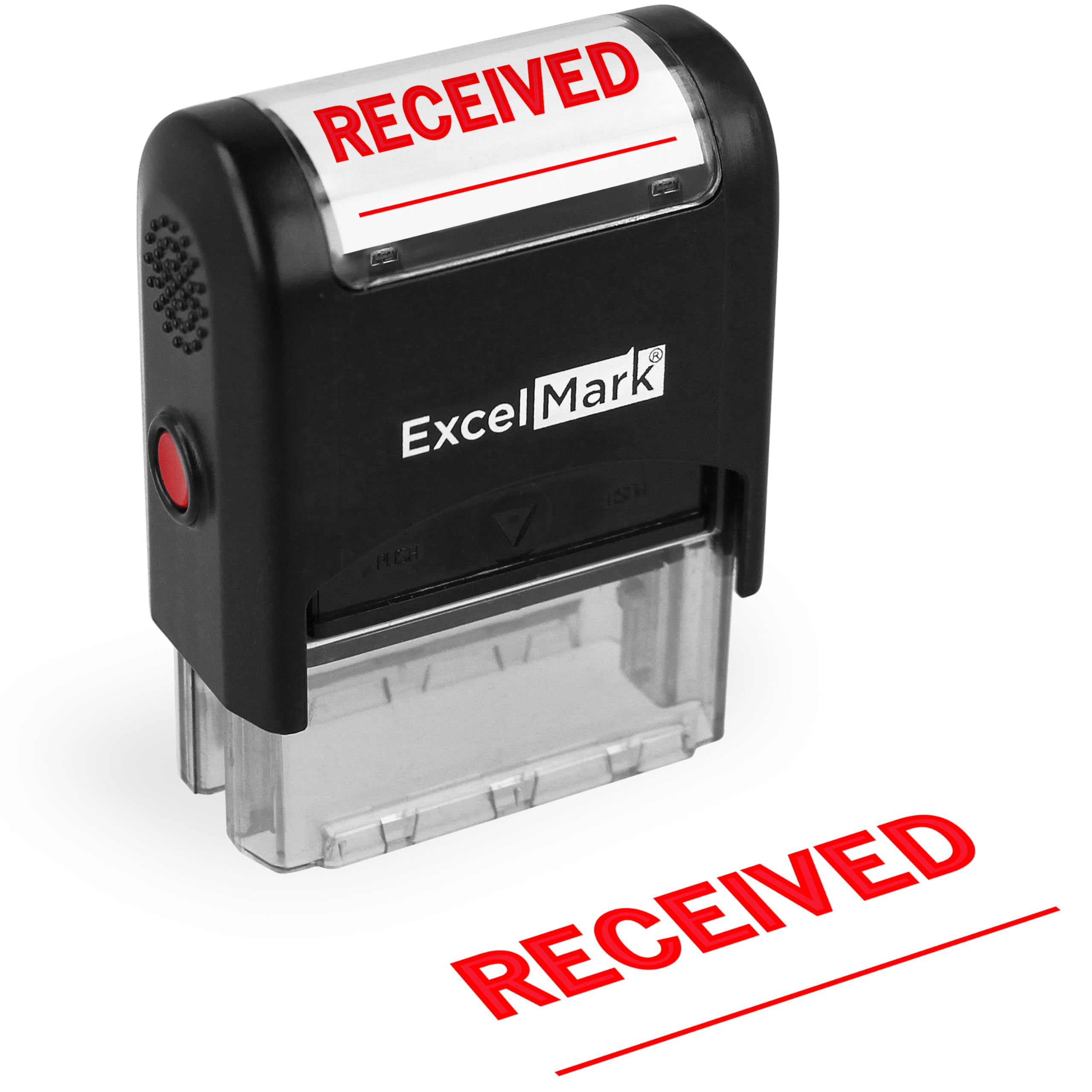 ExcelMark A-1539 Self-Inking Rubber Stamp - Received with Signature Line - Red Ink