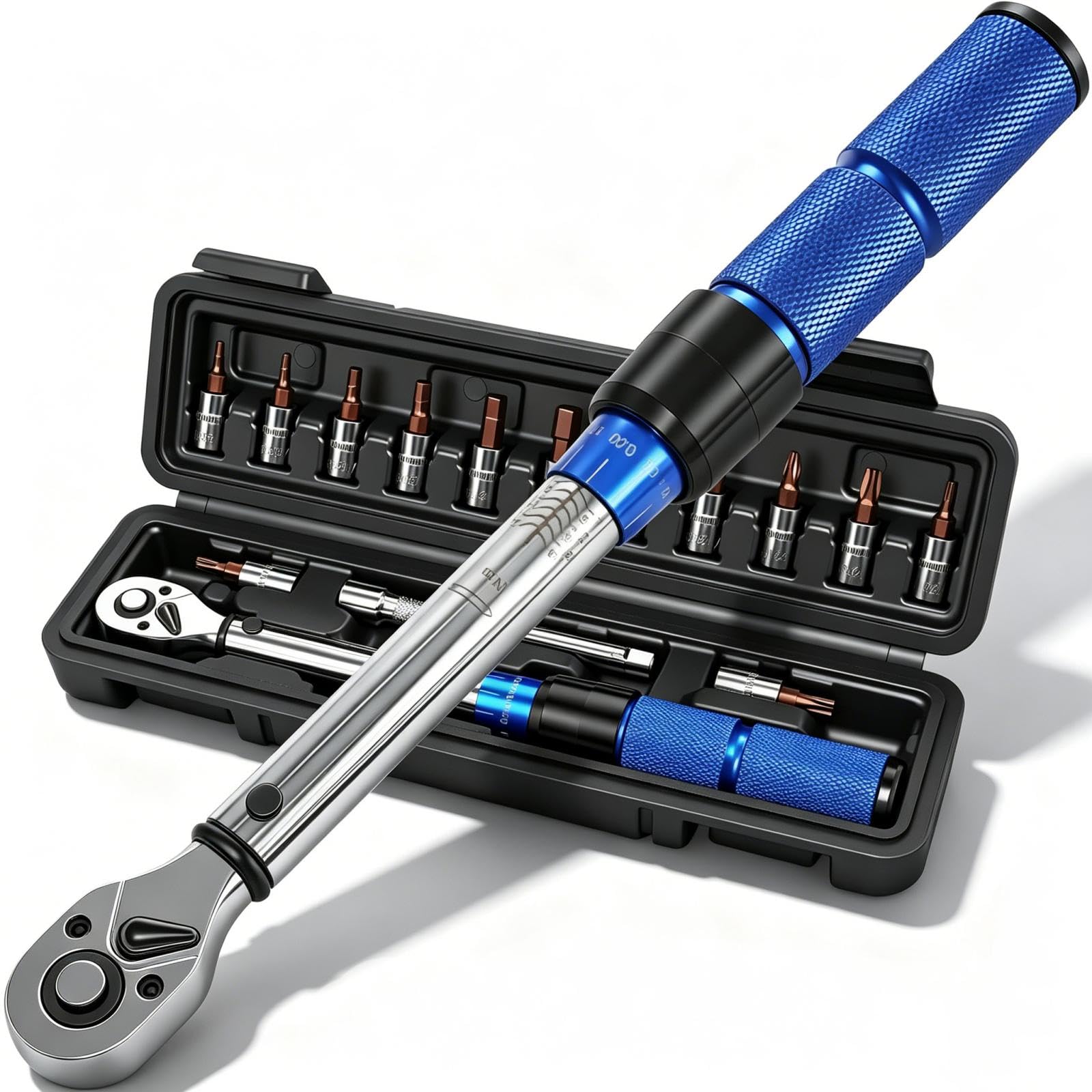 Clé Dynamométrique 1/4'', 2-24Nm, Précision ±3% avec 72 Dents, Clef Dynamometrique Réversible, Clés Dynamométriques avec Barre D'extension 100mm, Kit D'entretien pour Vélo, Moto et Voiture