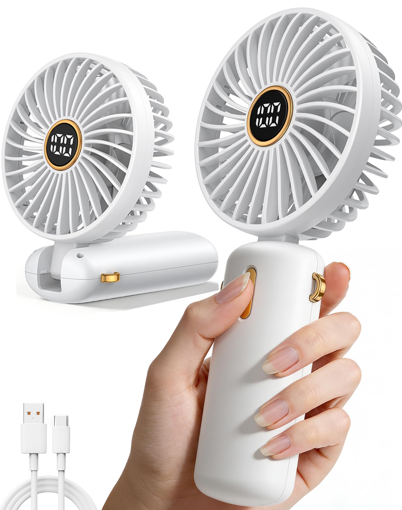 Handventilator-Mini-Ventilator-Akku-Aufladbar-Klein-Hand-Held-USB-Fan Portable Ventilatoren Kleiner Taschenventilator Leise Tragbarer Unterwegs Handy Tischventilator Taschen Electric Kinder Camping
