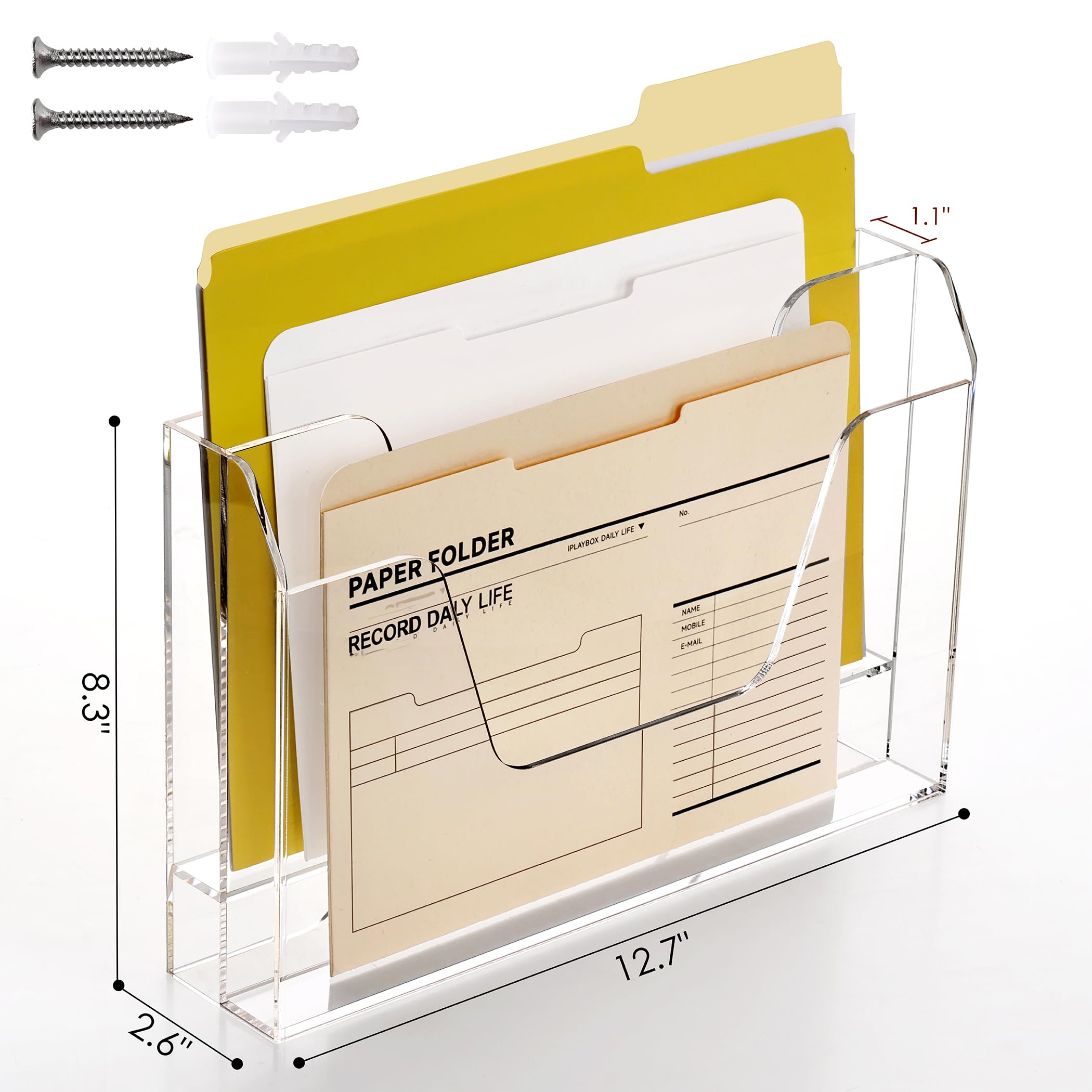 DINGHUO Acrylic Hanging Wall File Folder Organizer For Desk, Clear 3 Tier Document Paper Magazine Holder For Home, Office Organization, School - 1 - View #9
