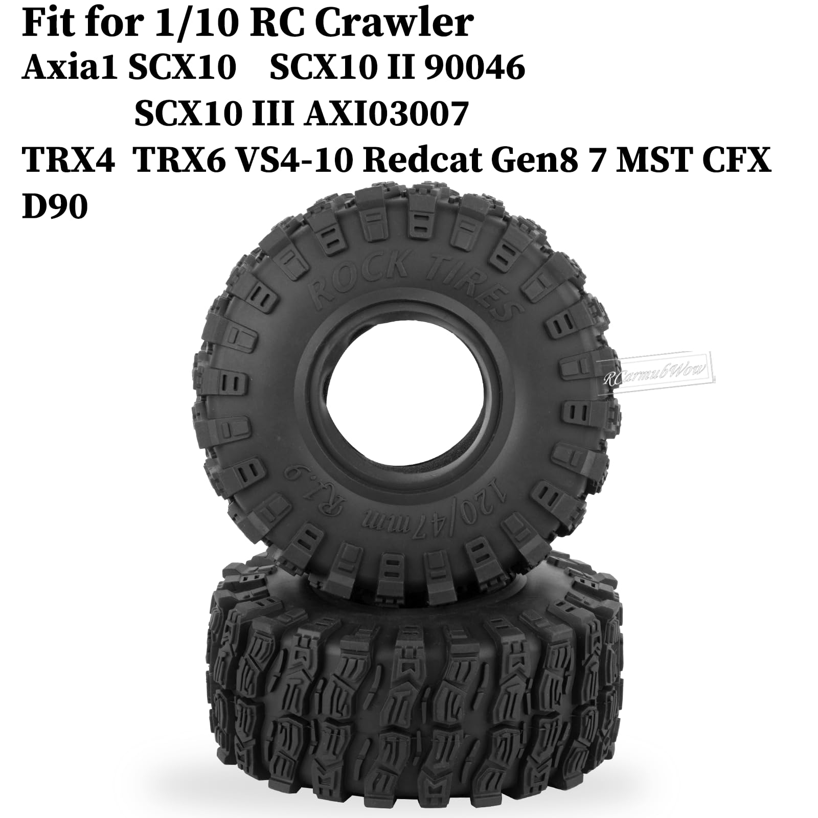 RcarmubWow 1.9 Beadlock RC Tires for 1/10 Axia1 SCX10 90046 AXI03007 TRX4 TRX6 VS4-10 Gen8 MST CFX D90 RC Crawler Car,120 * 47mm 1.9