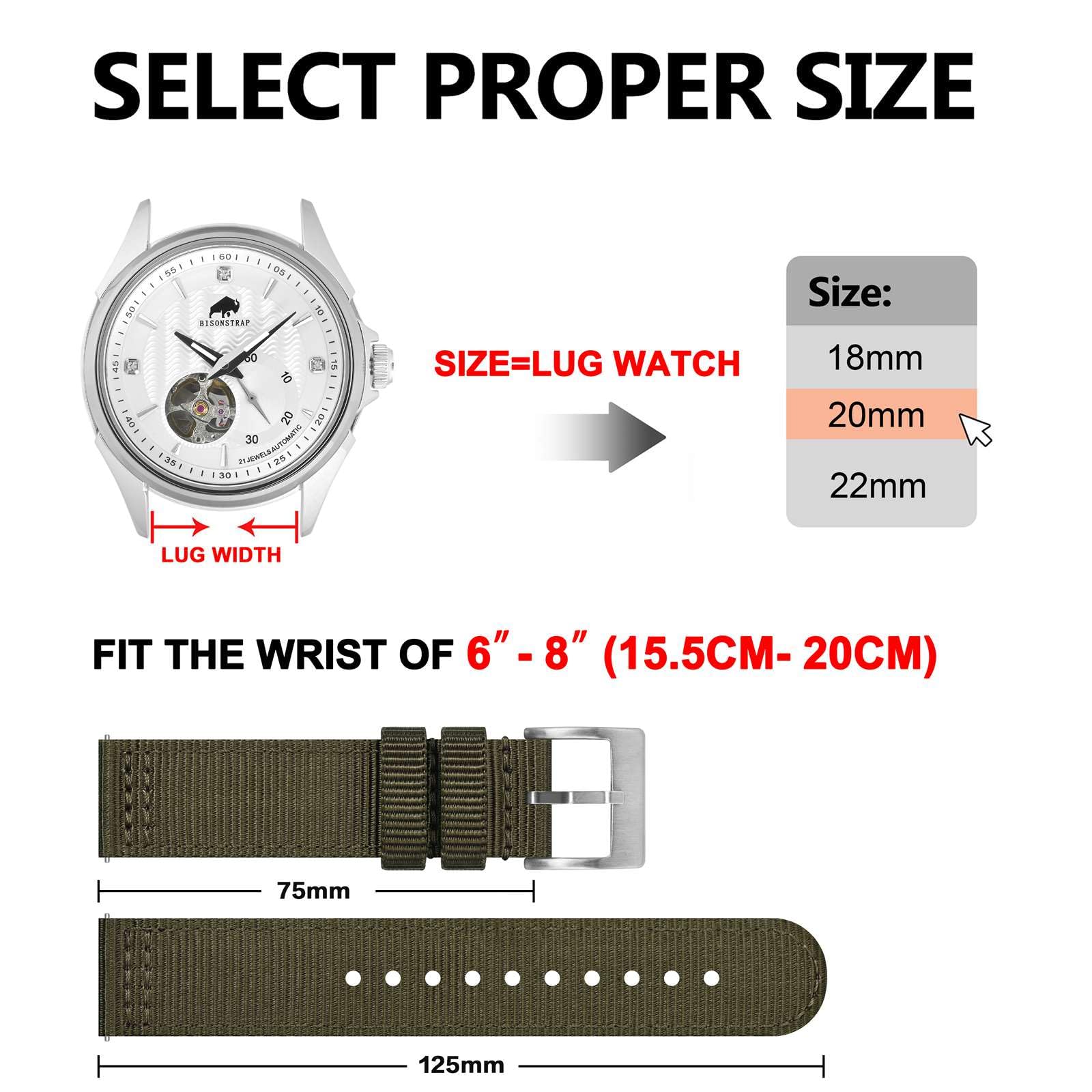 BISONSTRAP Cinturini in Nylon da Uomo, Cinturino per Orologi Militari, Sgancio Rapido, Fibbia Spazzolata, Larghezza Cinturino 18mm 19mm 20mm 22mm