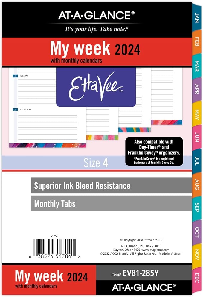 ATAGLANCE 2024 Weekly & Monthly Planner Refill, 51/2" x