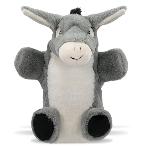 DolliBu Donkey Plush Hand Puppet - Super Soft Stuffed Animal Donkey Puppet Toy for Kids, Educational Cute Plush Puppets for Teaching, Games, and Shows