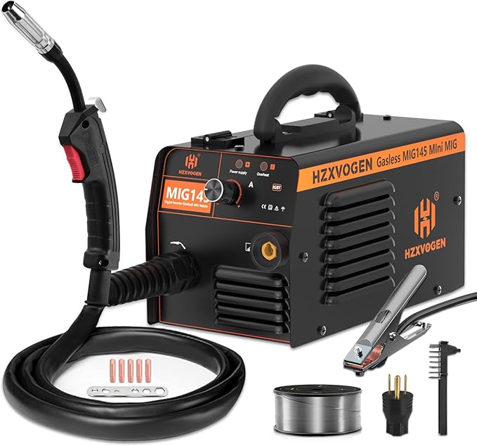 H HZXVOGEN 145A MIG Welder, 110V/220V Flux Core Welder with Synergy