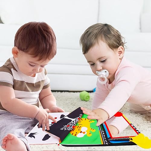 Miniatura 6 de Espejo para bebé Tummy Time, juguetes para bebés recién nacidos de 0 a 3 meses, desarrollo cerebral con libro de tela arrugada, mordedor, color