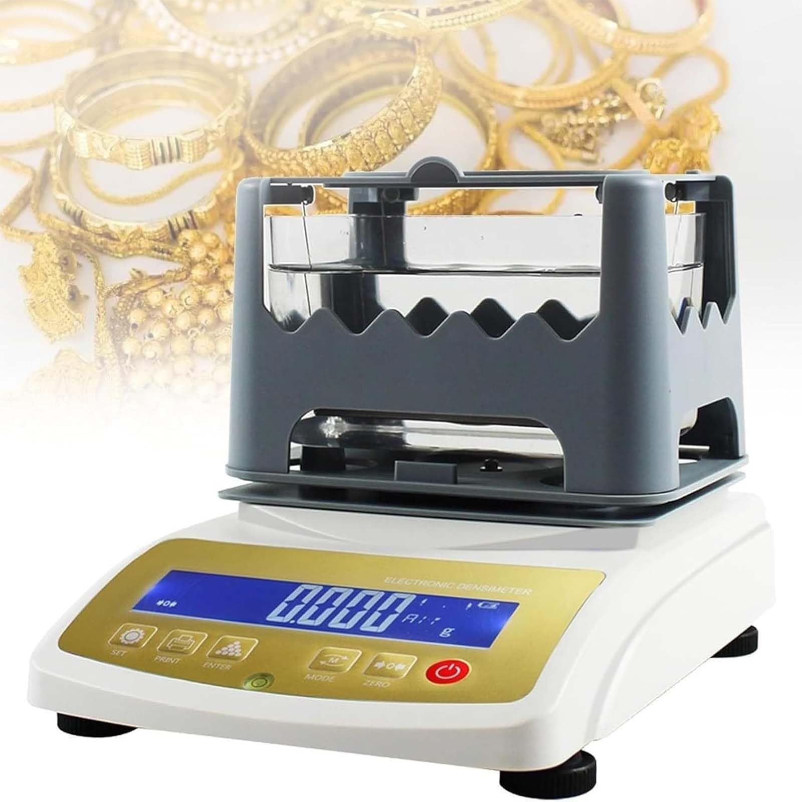 Tester di Carati per Oro, Strumento Digitale Misurazione Purezza Oro 0,0001 g/cm³, Display Percentuale Purezza e Carati, Senza Taglio Senza Acidi, per Gioiellerie Negozi Pegni e Commercianti Monete